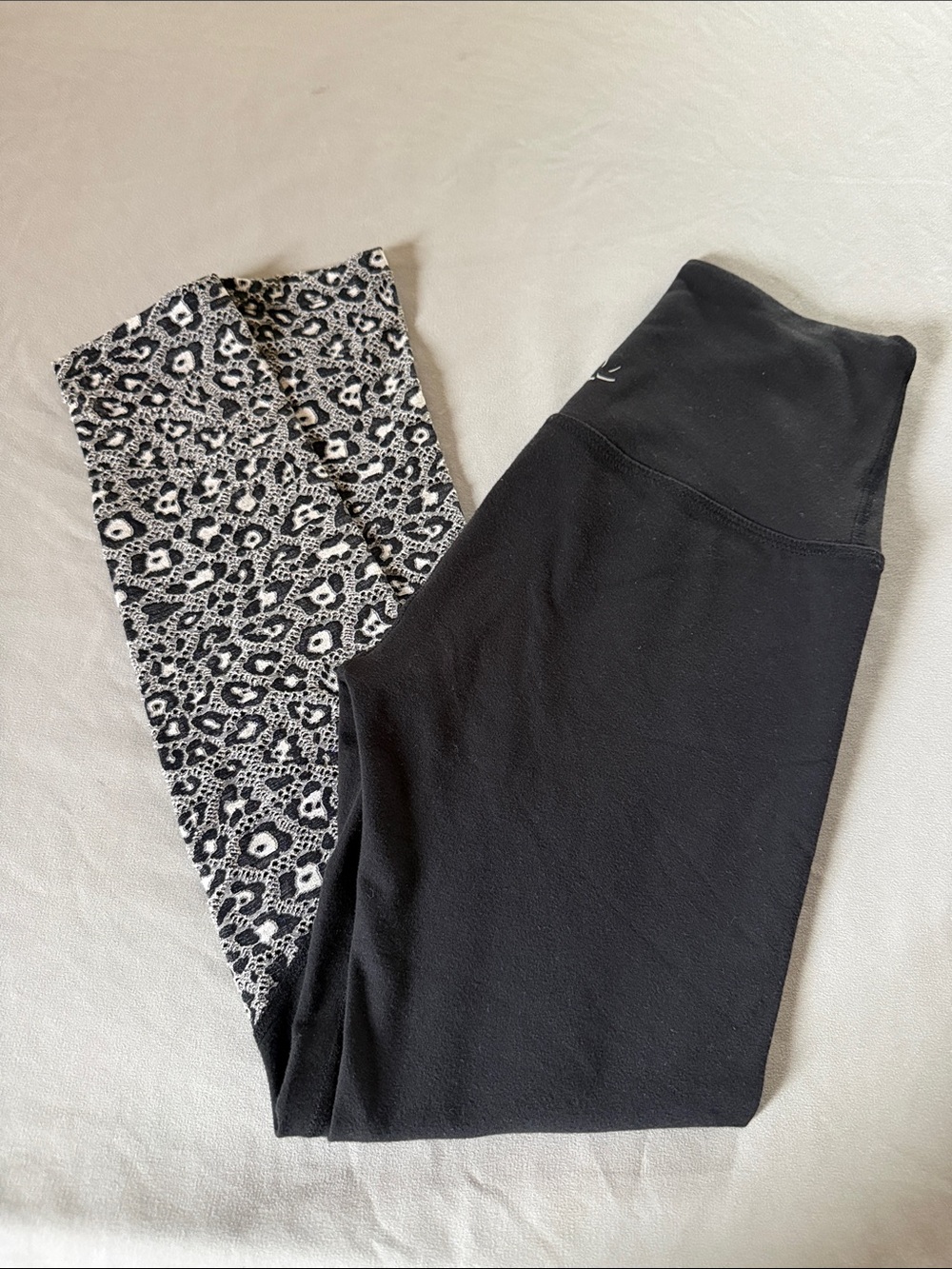 Beyond Yoga Black and White Leopard Panel Leggings